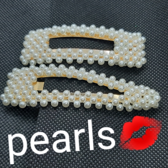 IVORY PEARL CLIP ON BARETTES  PAIR  GLAM PROM BOHO WEDDING SPRING DRESSY - Picture 4 of 9